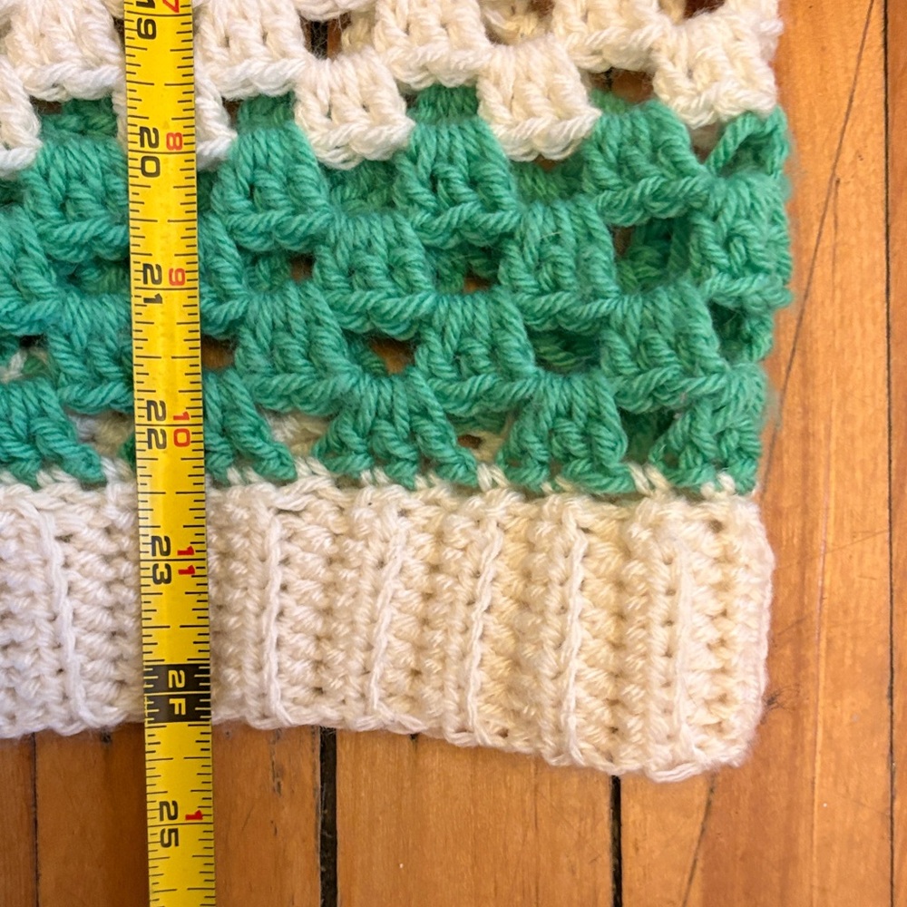 Hand Crafted Green and White Crochet Scoop-Neck Sweater - Large to Extra Large - Picture 5 of 8